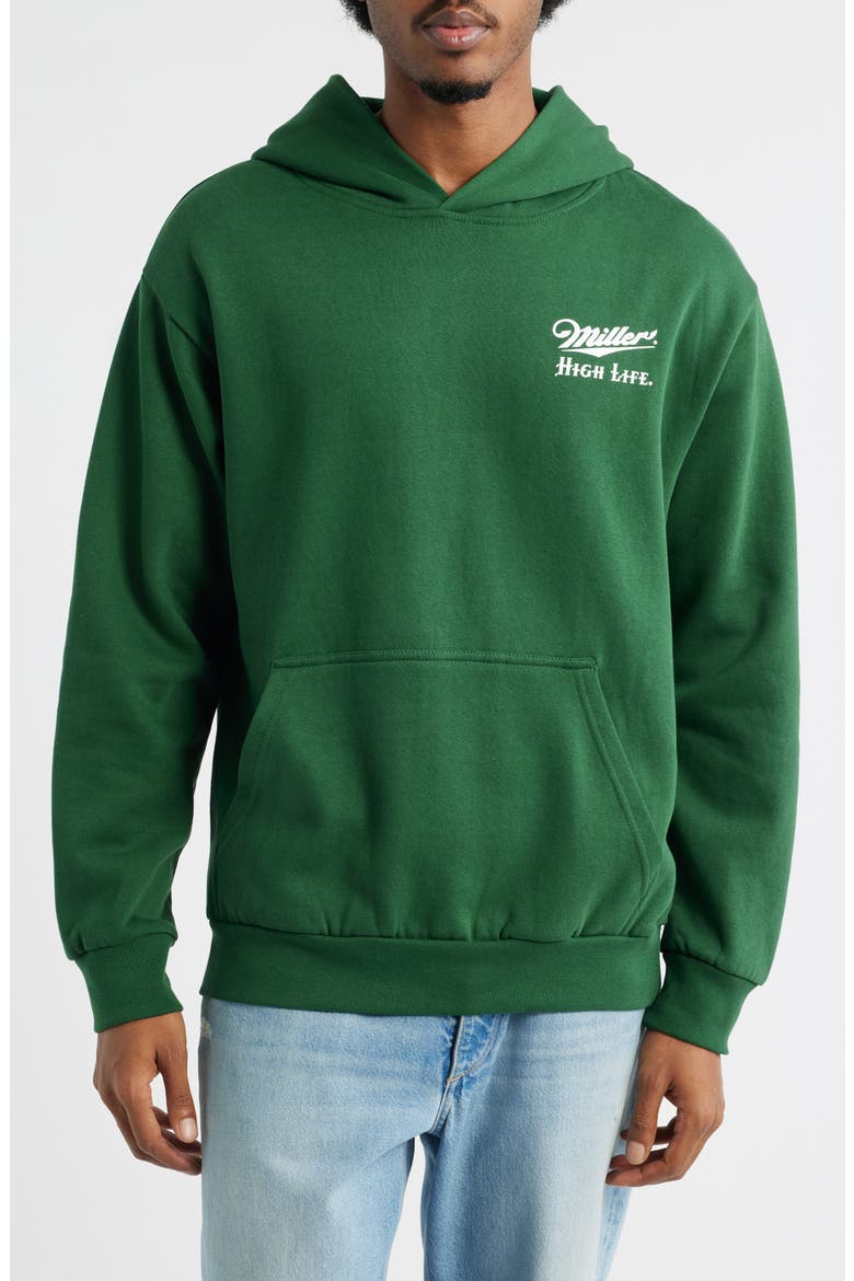 Miller High Life Graphic Hoodie, Main, color, FOREST