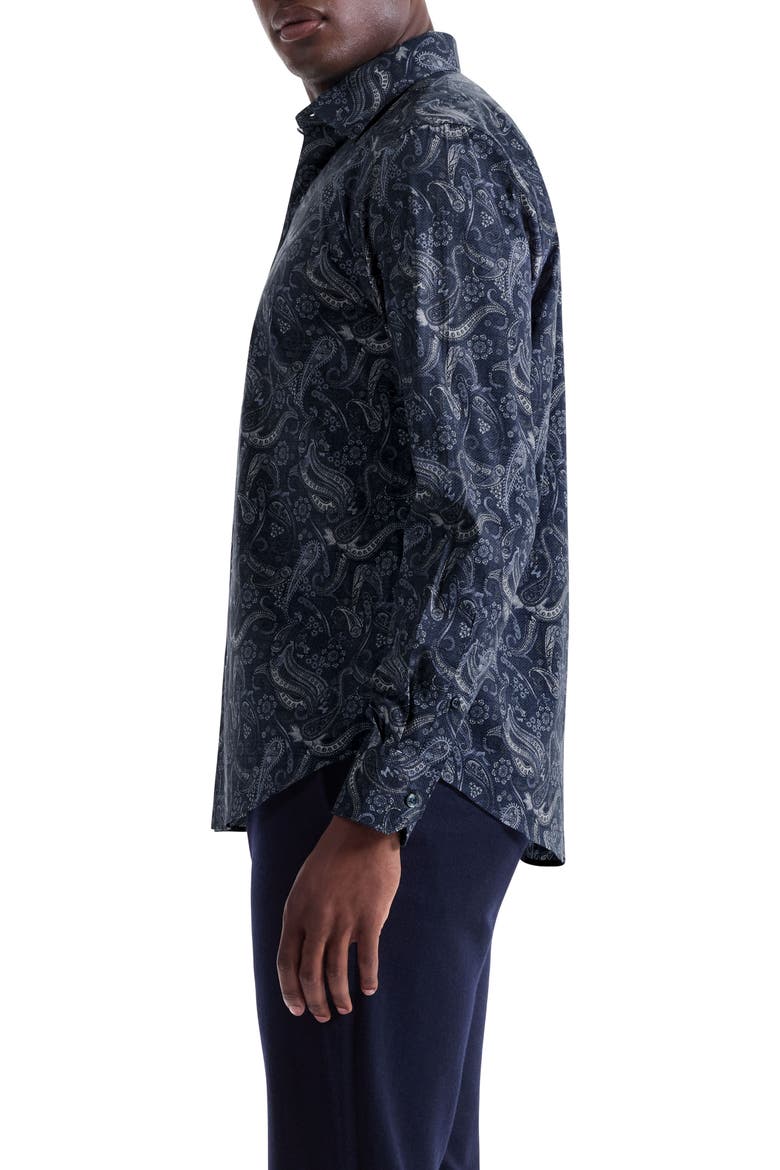 Axel Trim Fit Paisley Stretch Cotton Button-Up Shirt, Alternate, color, NAVY