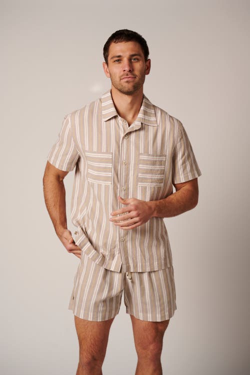 Leisure Lab Laguna Shorts In Beige Stripes