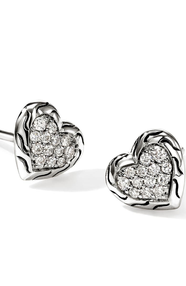 John Hardy Essentials Heart Pavé Stud Earrings, Alternate, color, 