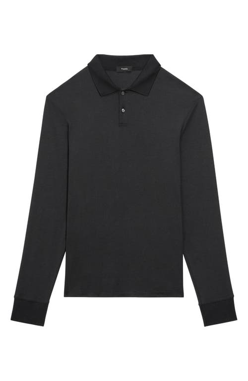 Theory Clinton Supima Cotton Regular Fit Long Sleeve Polo Shirt In Black