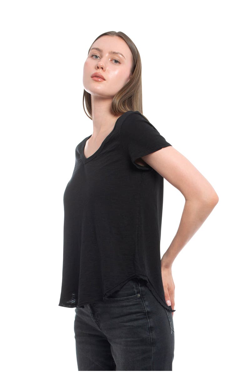 WILT Clothing Short Sleeve Shrunken V-Neck Shirttail Top, Alternate, color, Black