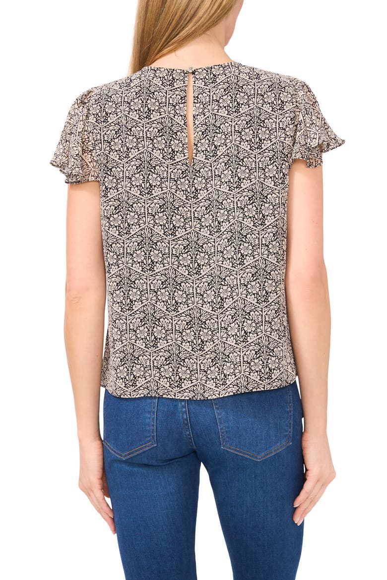 Floral Flutter Sleeve Top, Alternate, color, RICH BLACK