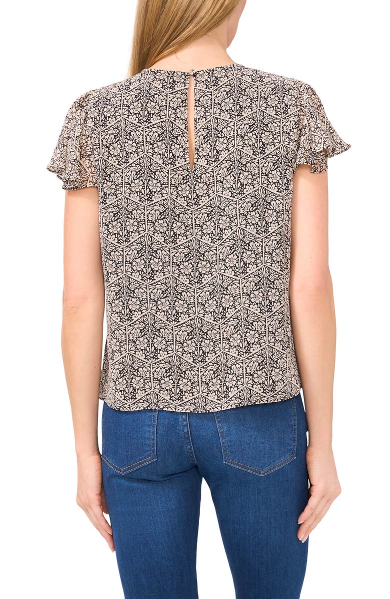 CeCe Floral Flutter Sleeve Top, Alternate, color, Rich Black