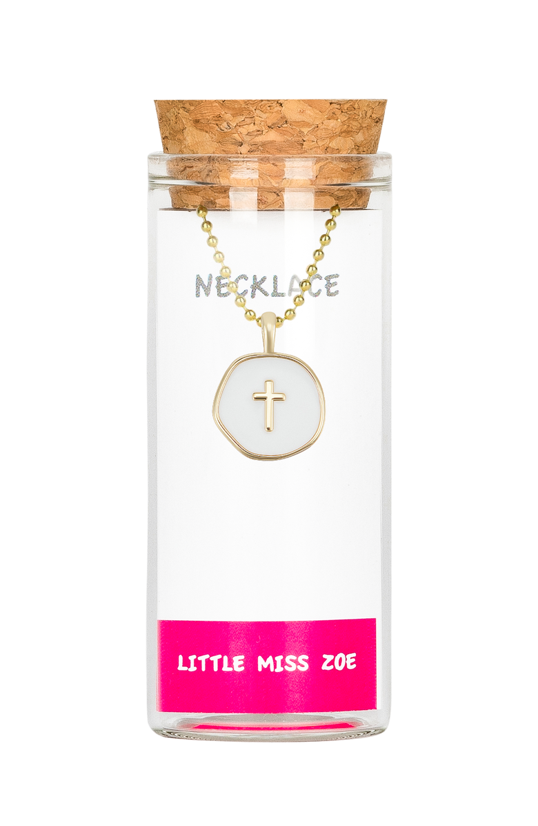 Little Miss Zoe Cross Charm Necklace, Main, color, White