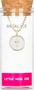Little Miss Zoe Cross Charm Necklace in Gift Bottle