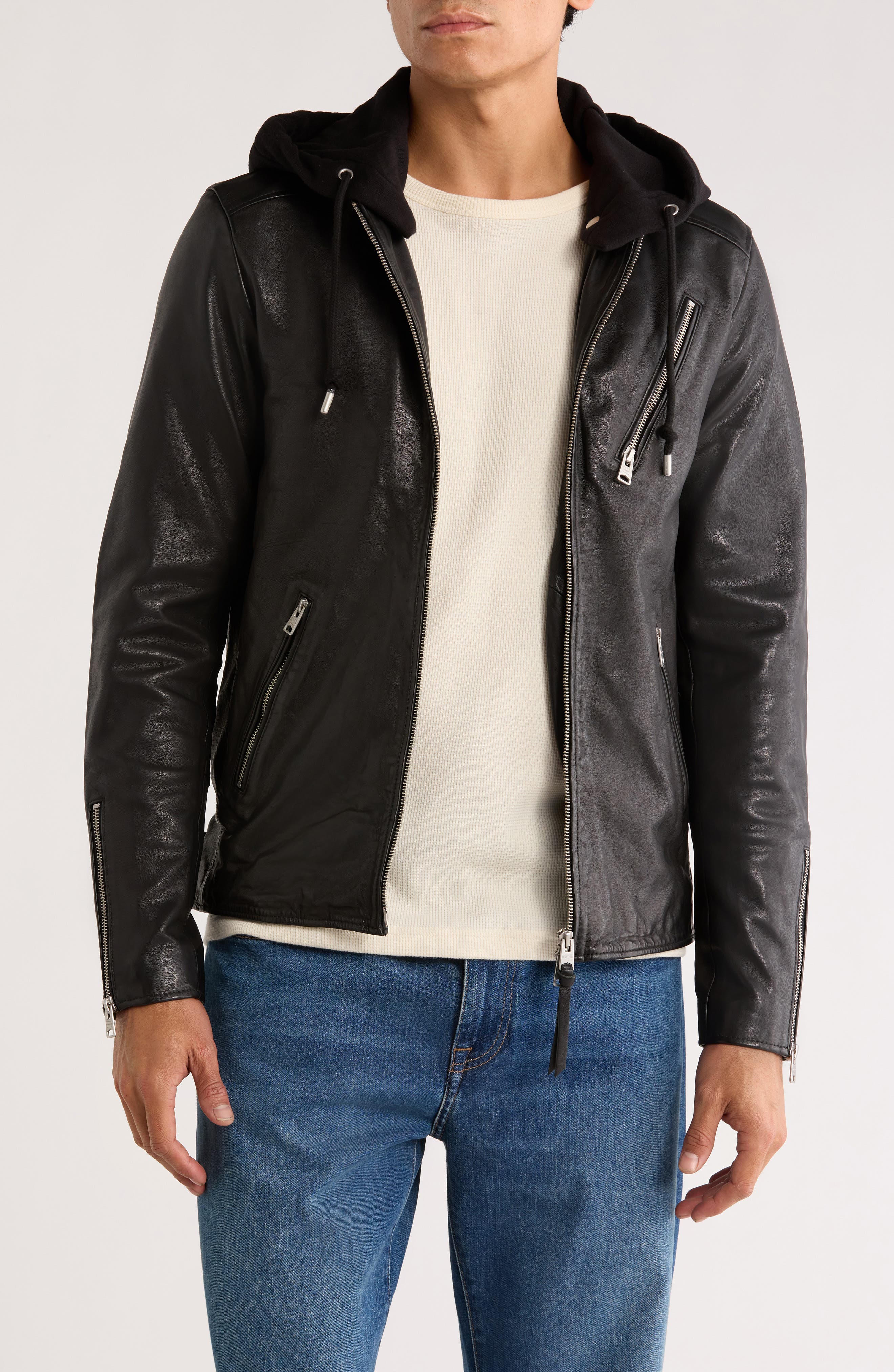 AllSaints Harwood Hooded Leather Jacket