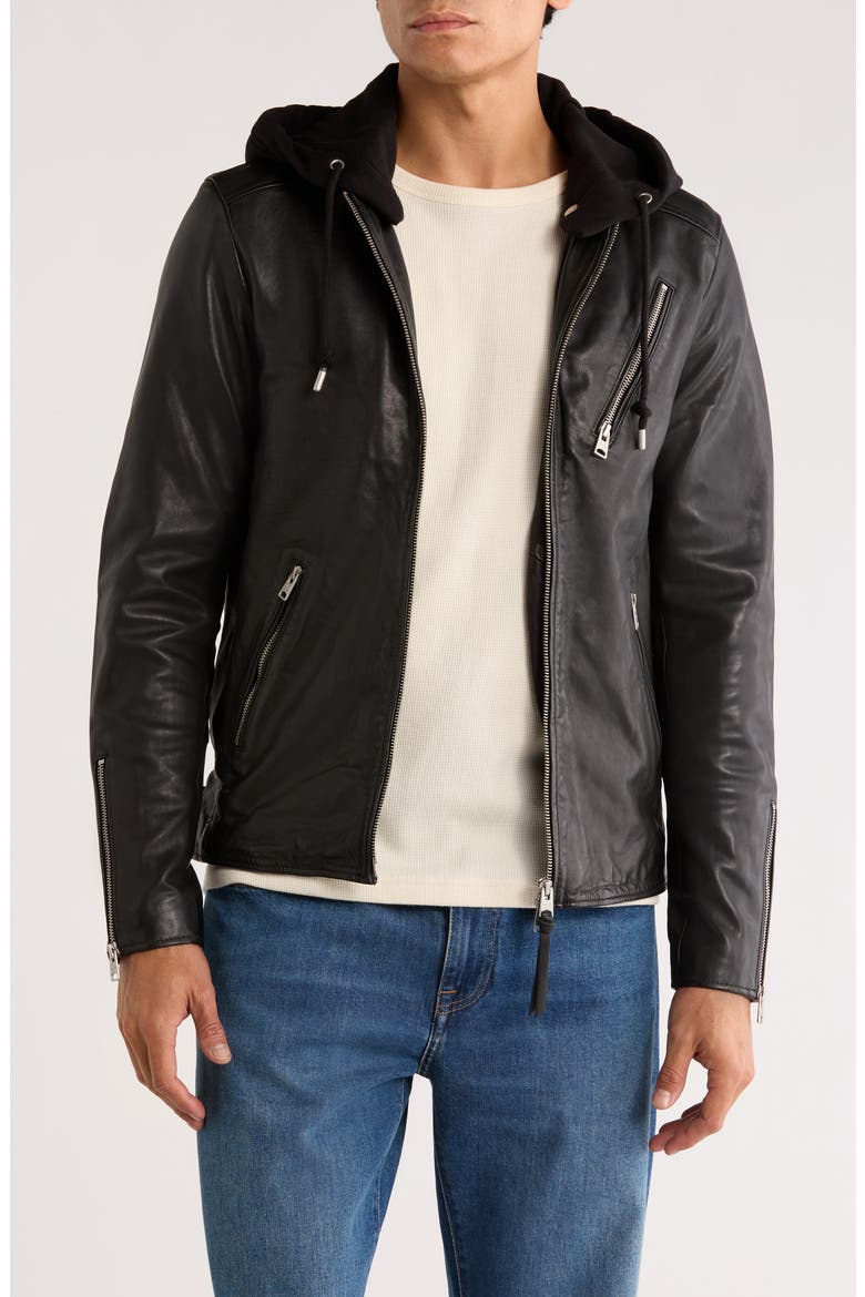 Harwood Hooded Leather Jacket, Main, color, BLACK