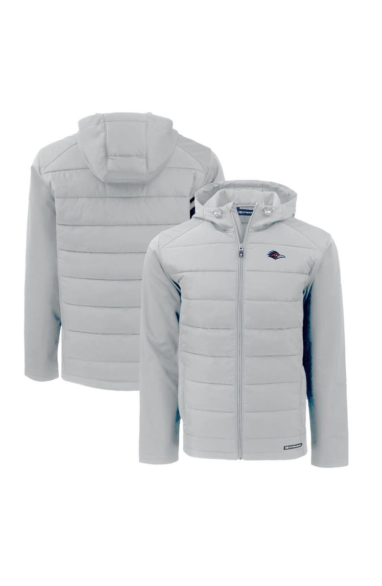 Cutter & Buck Men's Cutter & Buck  Gray UTSA Roadrunners Evoke Hybrid Eco Softshell Recycled Full-Zip Hoodie, Main, color, 