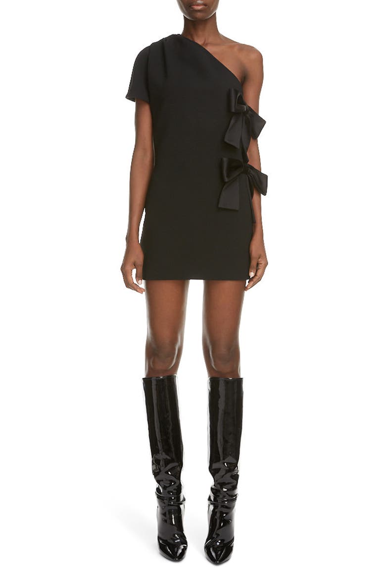 Bow Detail One Shoulder Minidress, Main, color, NOIR