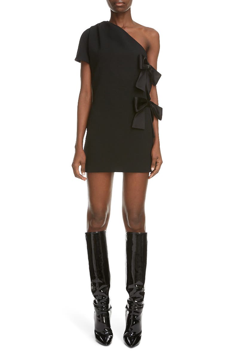 Saint Laurent Bow Detail One Shoulder Minidress, Main, color, 