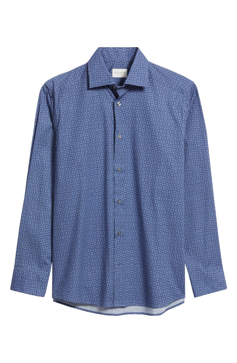 Jack Victor Geo Print Stretch Cotton Button-Up Shirt, Alternate, color, Navy
