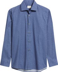 Jack Victor Geo Print Stretch Cotton Button-Up Shirt