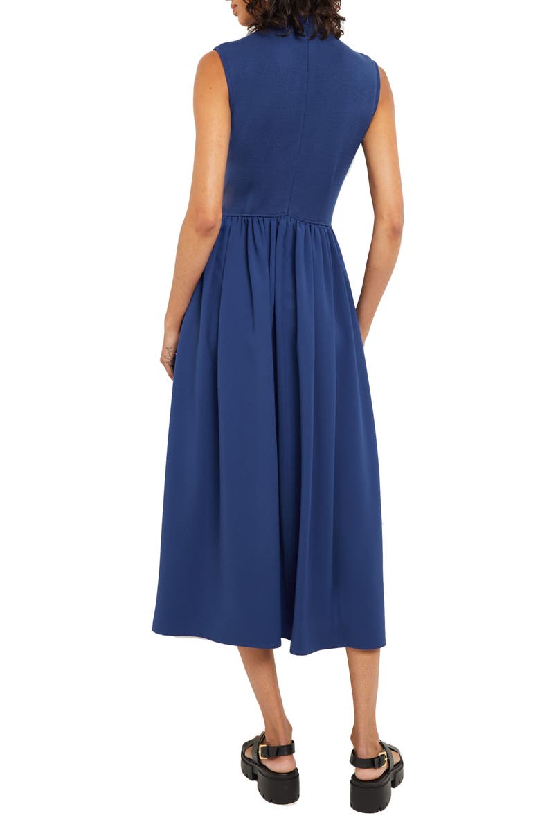 Misook Mixed Media Fit & Flare Dress, Alternate, color, Oceanic