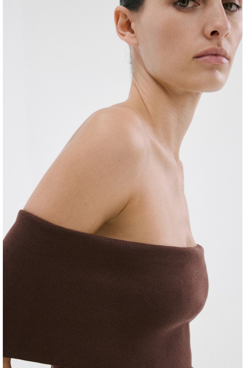 Off the Shoulder Rib Top, Alternate, color, CHOCOLATE