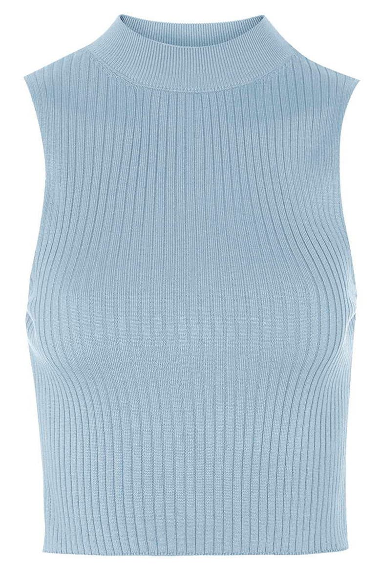 Sleeveless Rib Knit Crop Top, Alternate, color, LIGHT BLUE