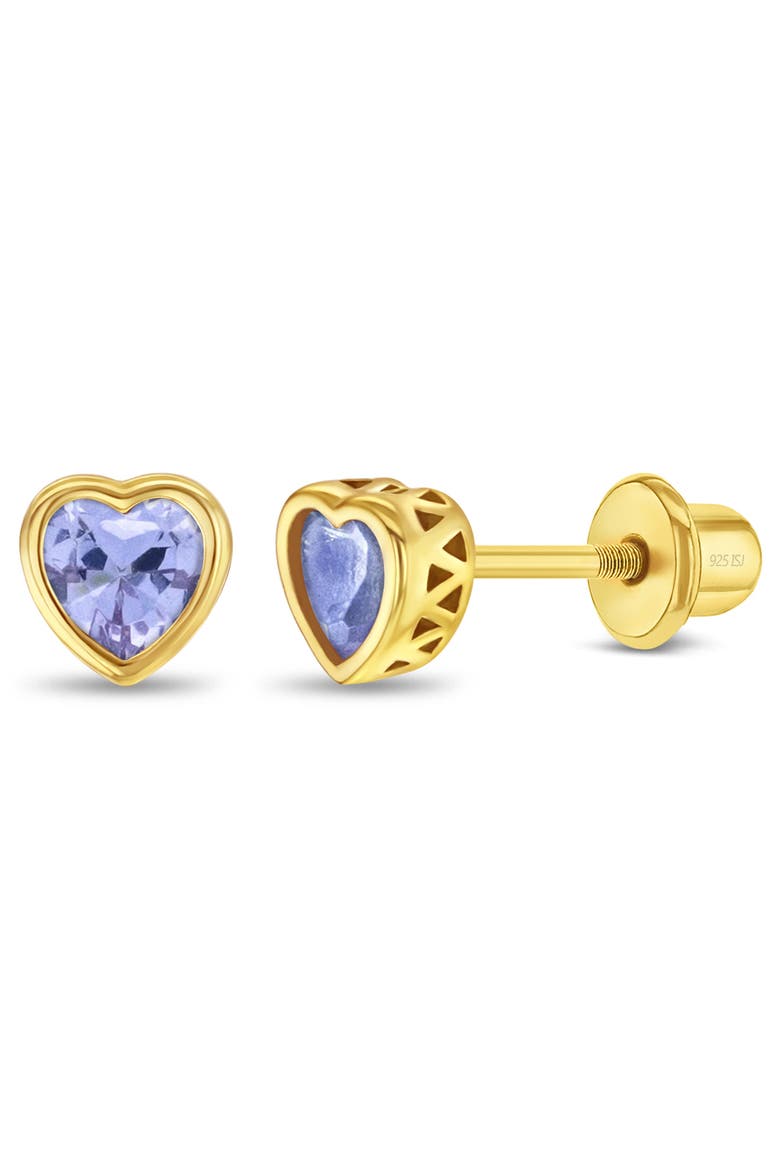 Heart CZ Bezel Girl Earrings, Main, color, June