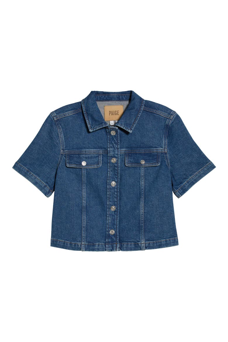 Elly Short Sleeve Denim Jacket, Alternate, color, LAGUNA