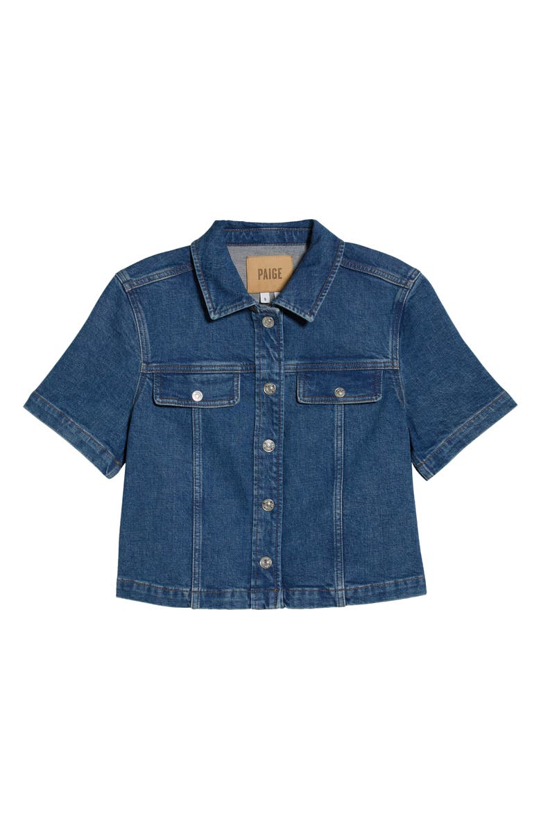 PAIGE Elly Short Sleeve Denim Jacket, Alternate, color, Laguna