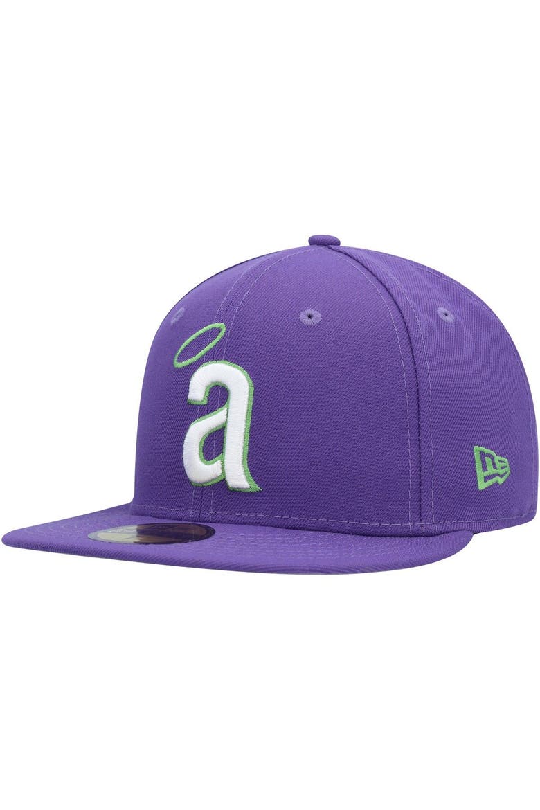 Men's New Era Purple California Angels Cooperstown Collection Lime Side Patch 59FIFTY Fitted Hat, Alternate, color, Purple
