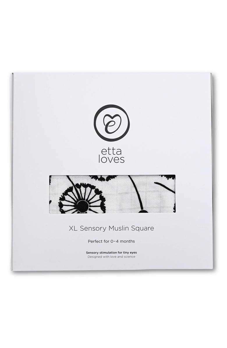 ETTA LOVES XL Dandelion Sensory Organic Cotton Muslin Blanket, Alternate, color, Black And White
