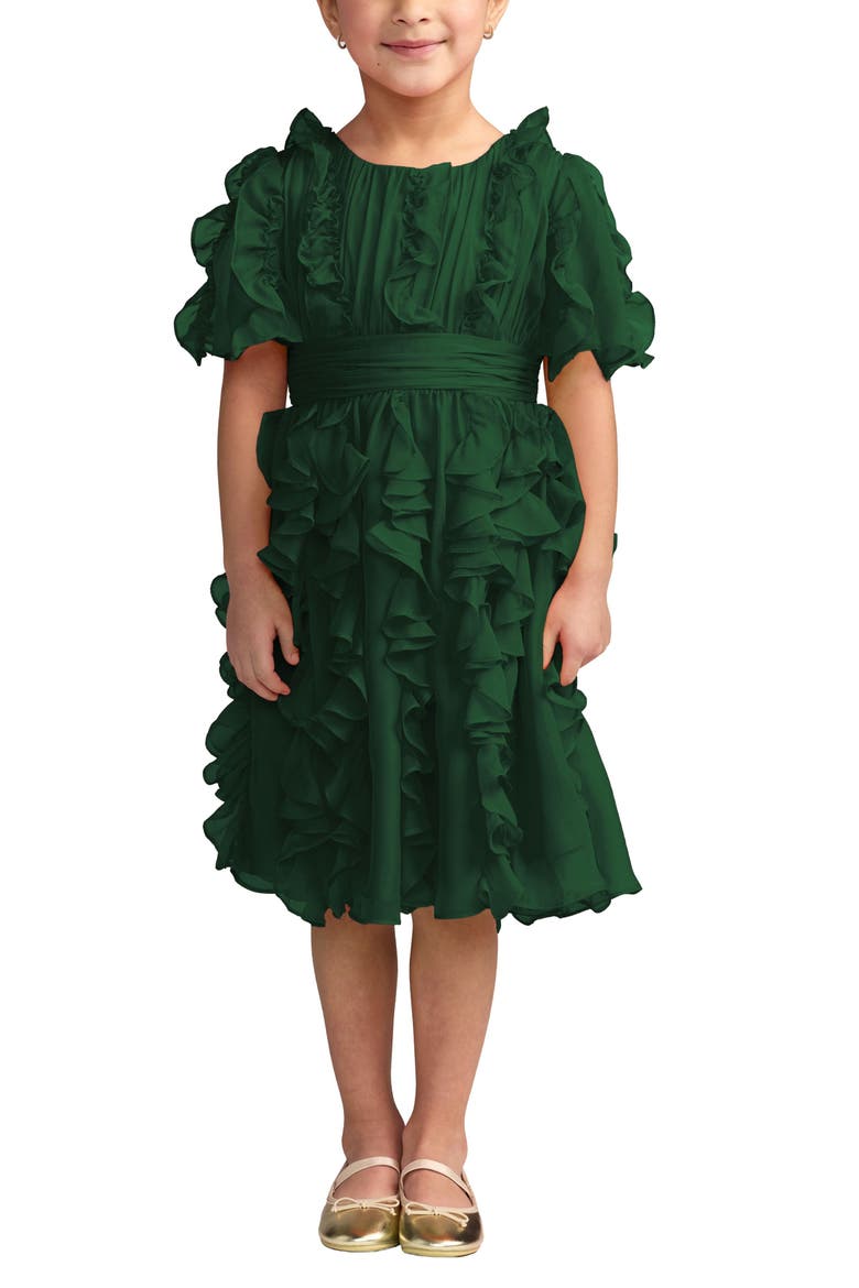 Girls High-Neck Ruffle Chiffon Dress, Main, color, Emerald