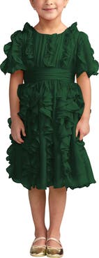 Mac Duggal Girls High-Neck Ruffle Chiffon Dress