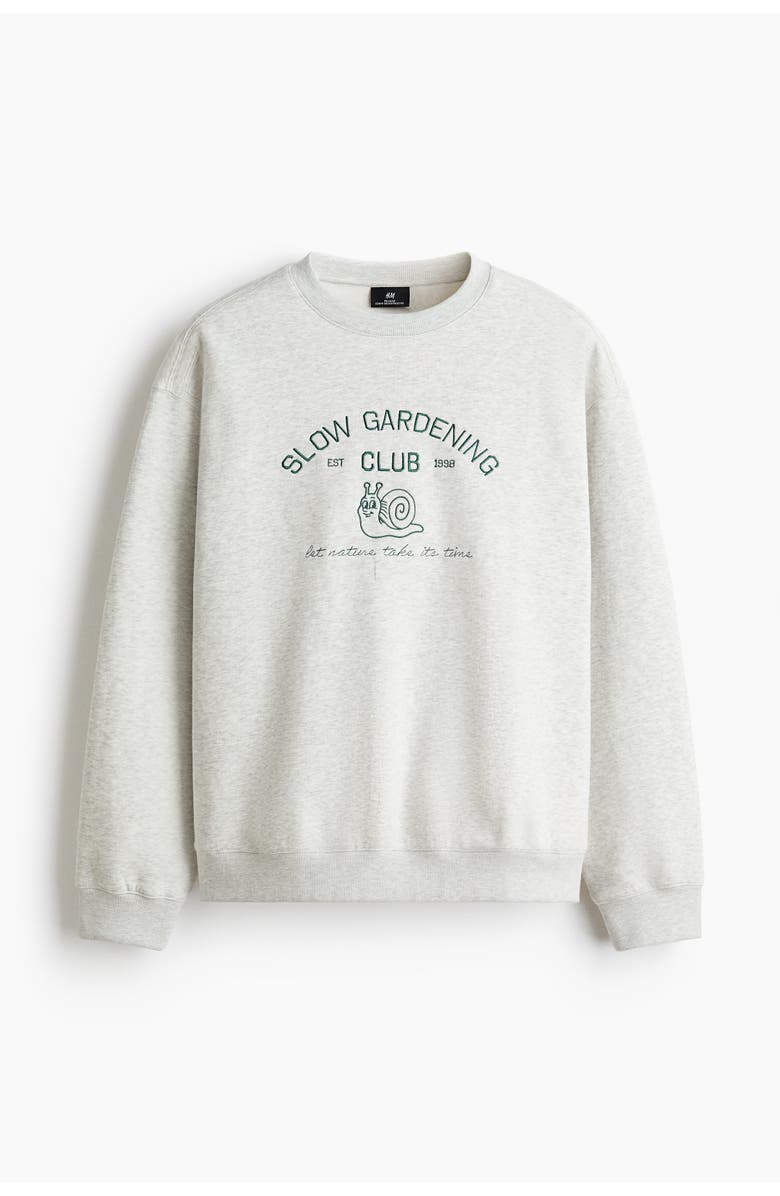 H&M Relaxed Fit Embroidery-motif Sweatshirt, Main, color, Gray/Slow Gardening Club