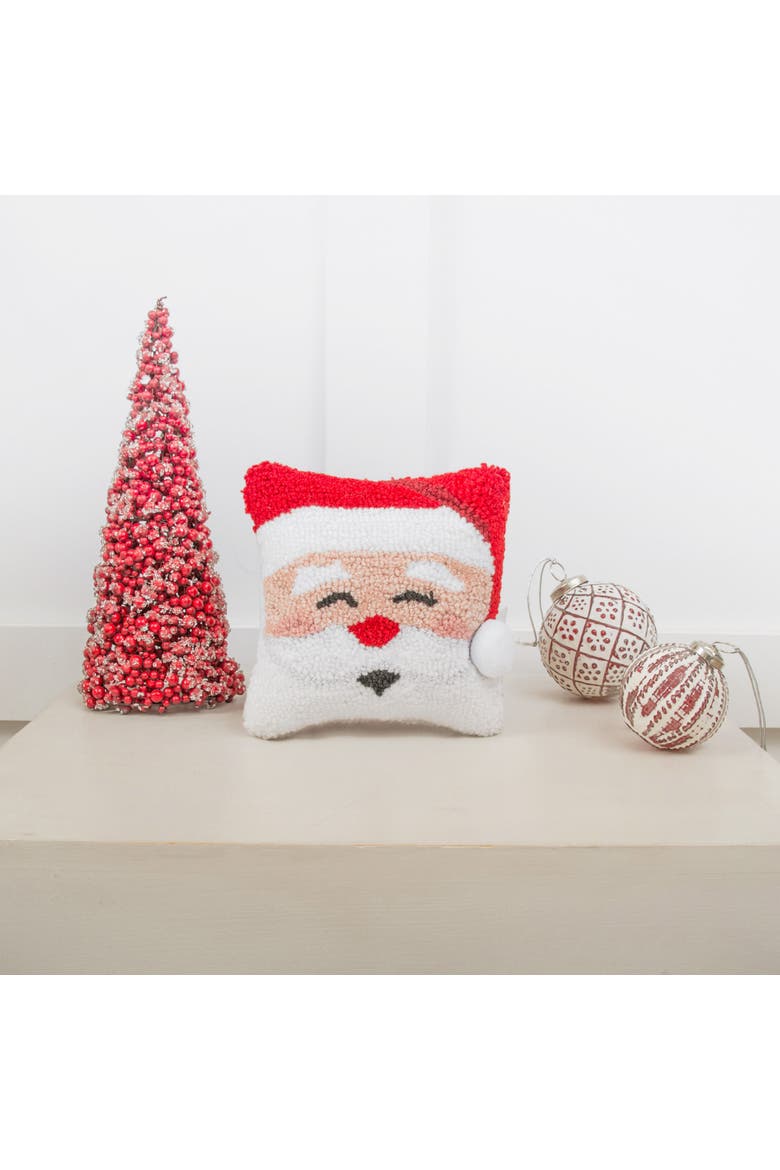 Happy Santa Claus Mini Christmas Hooked Accent Pillow, 8" x 8", Alternate, color, Red