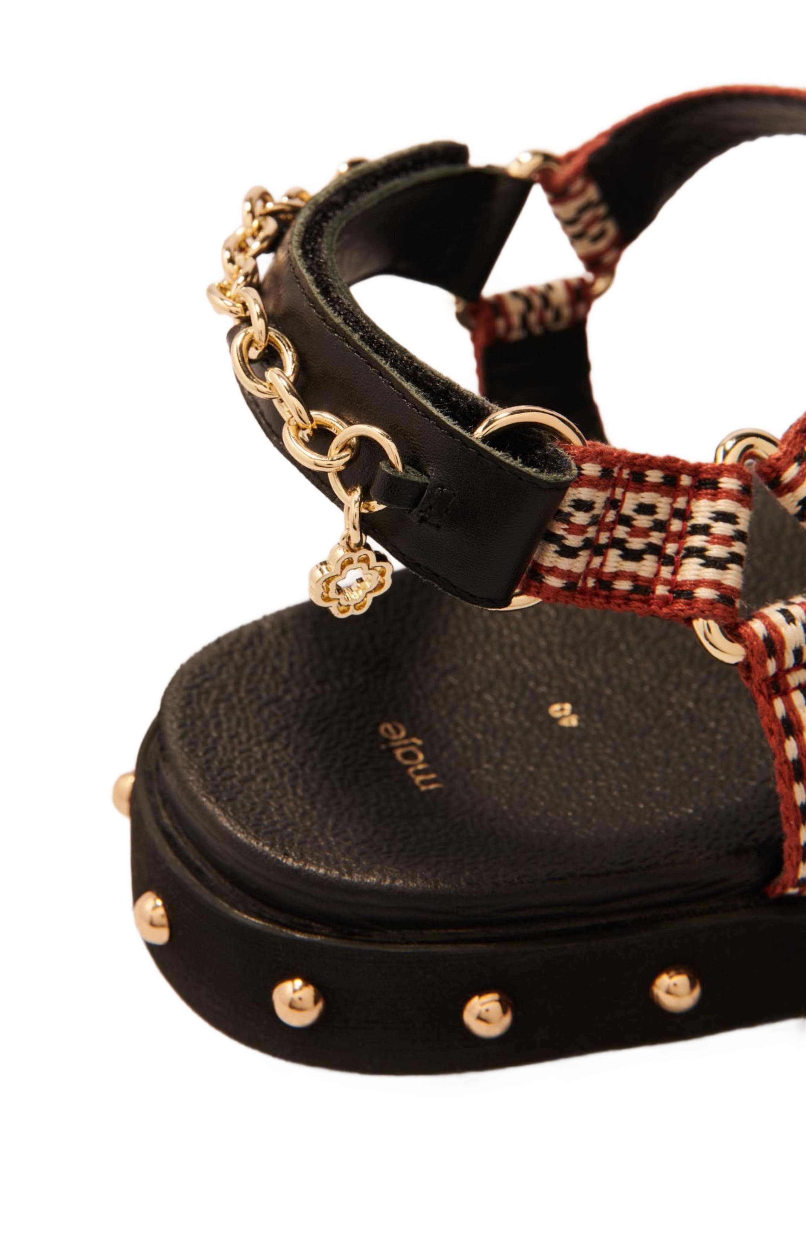 maje Flat rope and leather sandals, Alternate, color, 