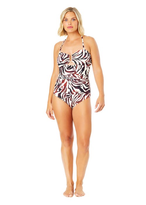 ANNE COLE TIGER DANCE RING FRONT BANDEAU ONE PIECE SWIMSUIT