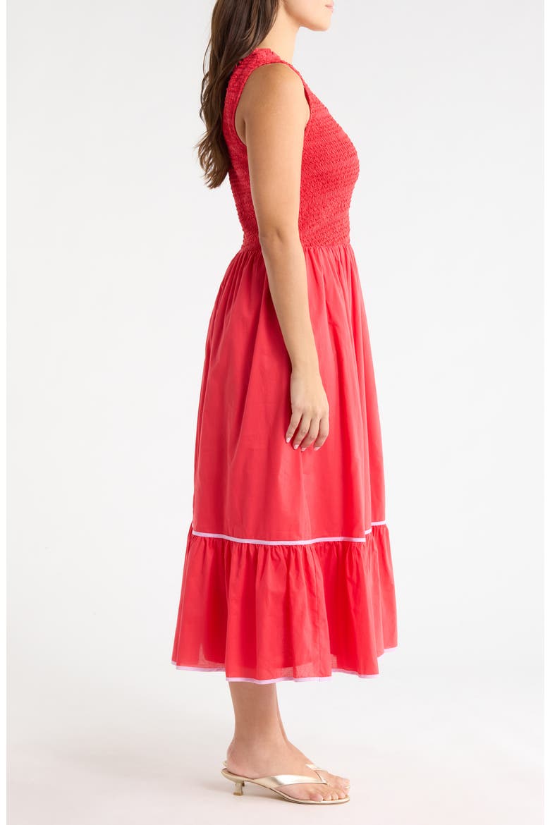 Jessy Smocked Sleeveless Midi Dress, Alternate, color, RED