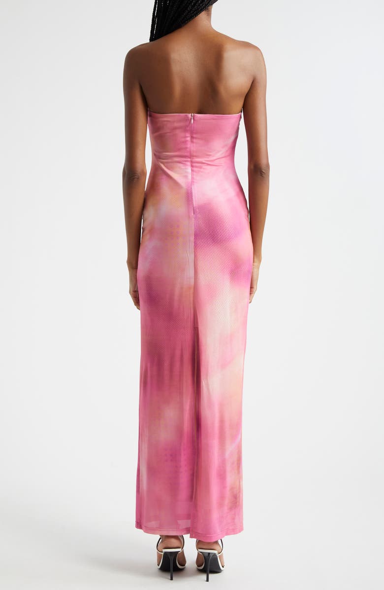 Rare London Tie Dye Strapless Mesh Gown, Alternate, color, 