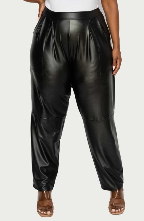 Faux Leather Straight Leg Pants (Plus)
