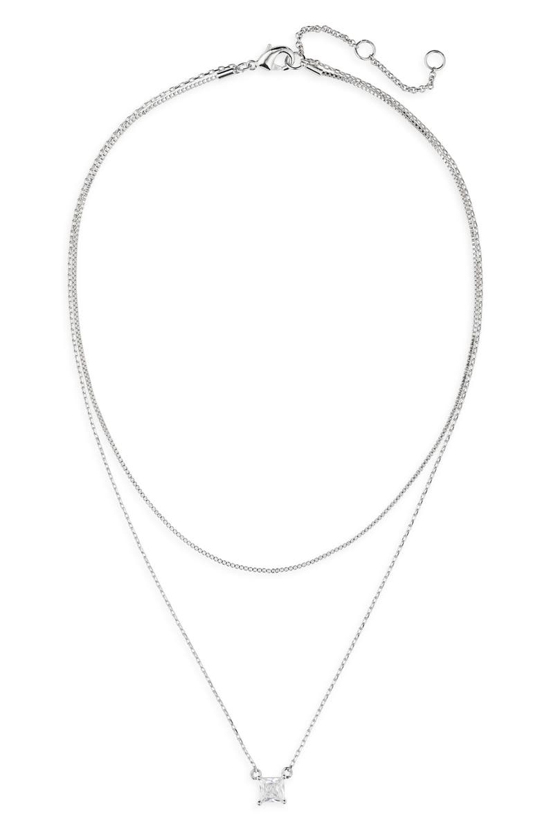 NORDSTROM RACK CZ Pendant Layered Chain Necklace, Main, color, Clear- Rhodium
