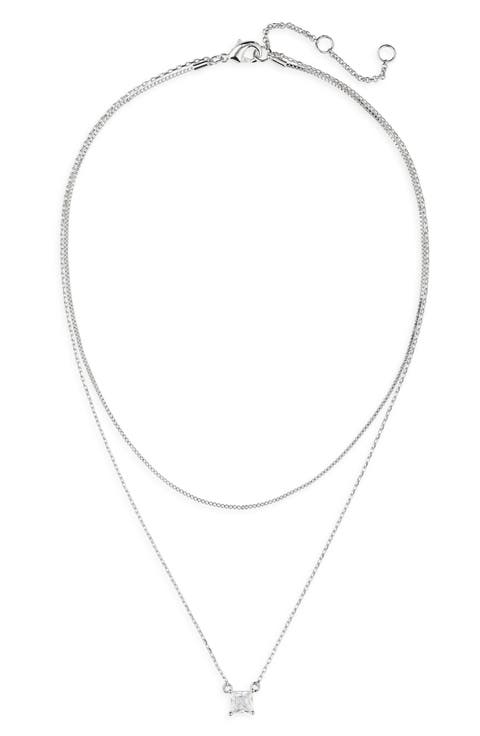 CZ Pendant Layered Chain Necklace