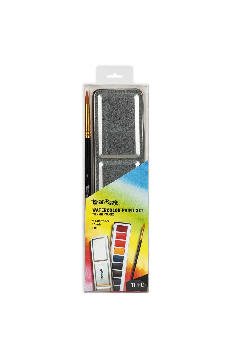 Brea Reese Watercolor Paint Set 9Pc Vibrant Colors, Brush & Portable Tin, Main, color, Multicolored