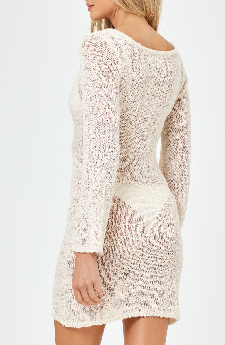 LSPACE Palisades Long Sleeve Sheer Cover-Up Minidress, Alternate, color, Tapioca