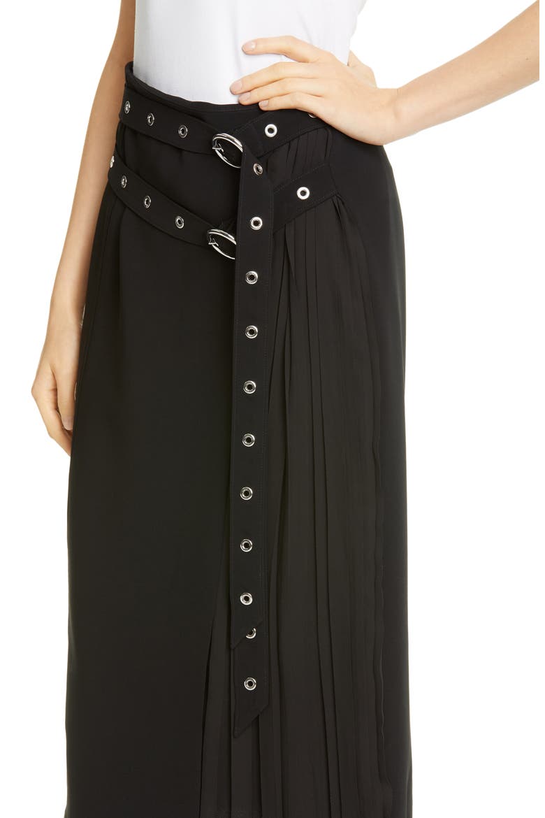 Tess Grommet Double Belt Crepe Midi Skirt, Alternate, color, BLACK