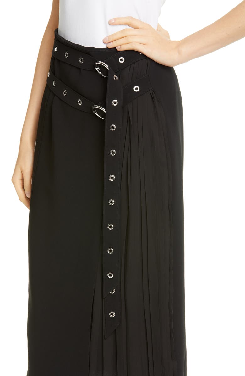 Cinq à Sept Tess Grommet Double Belt Crepe Midi Skirt, Alternate, color,