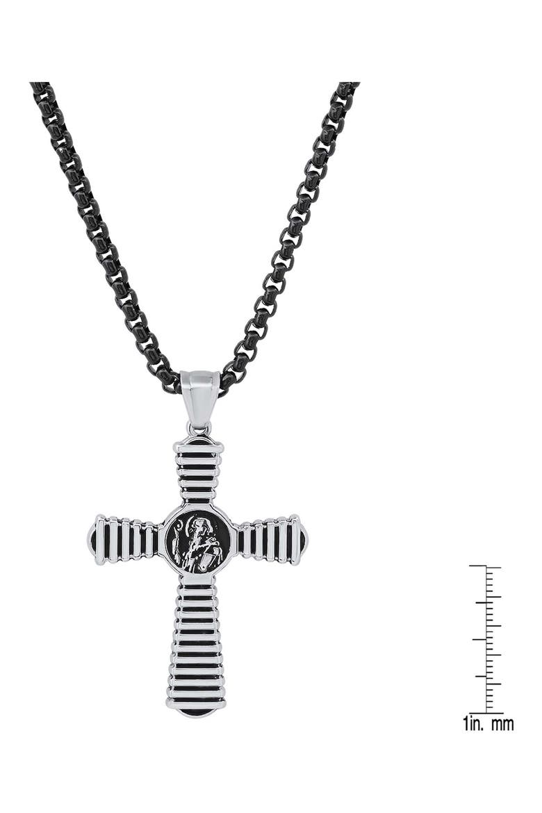Men's Two-Tone Black Ion-Plated Cross Pendant Necklace, Alternate, color, BLACK