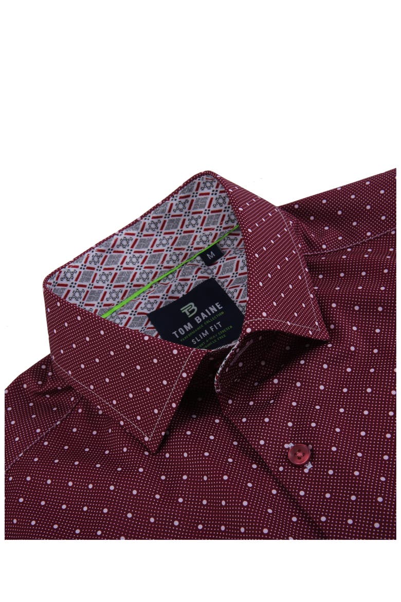 Slim Fit Performance Short Sleeve Button-Up Shirt, Alternate, color, DARK RED
