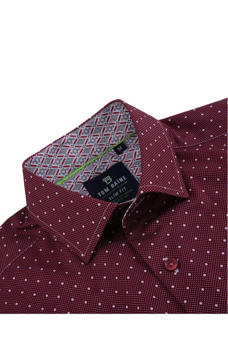TOM BAINE Slim Fit Performance Short Sleeve Button-Up Shirt, Alternate, color, Dark Red