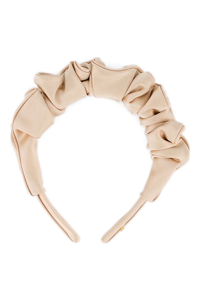 Gathered Satin Headband, Alternate, color, BEIGE