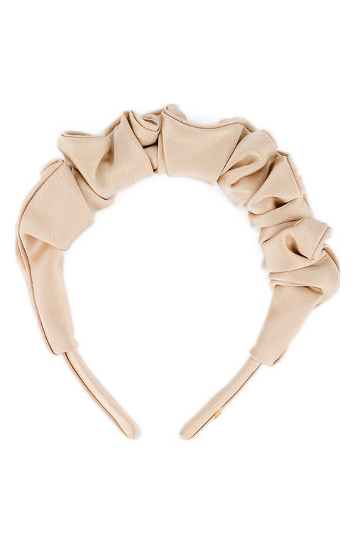 Shop Alexandre De Paris Gathered Satin Headband In Beige