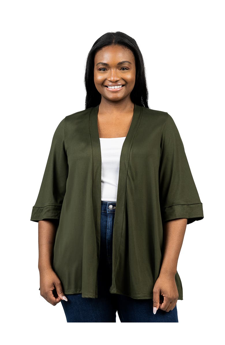 24seven Comfort Apparel Elbow Length Sleeve Open Front Cardigan, Main, color, Olive