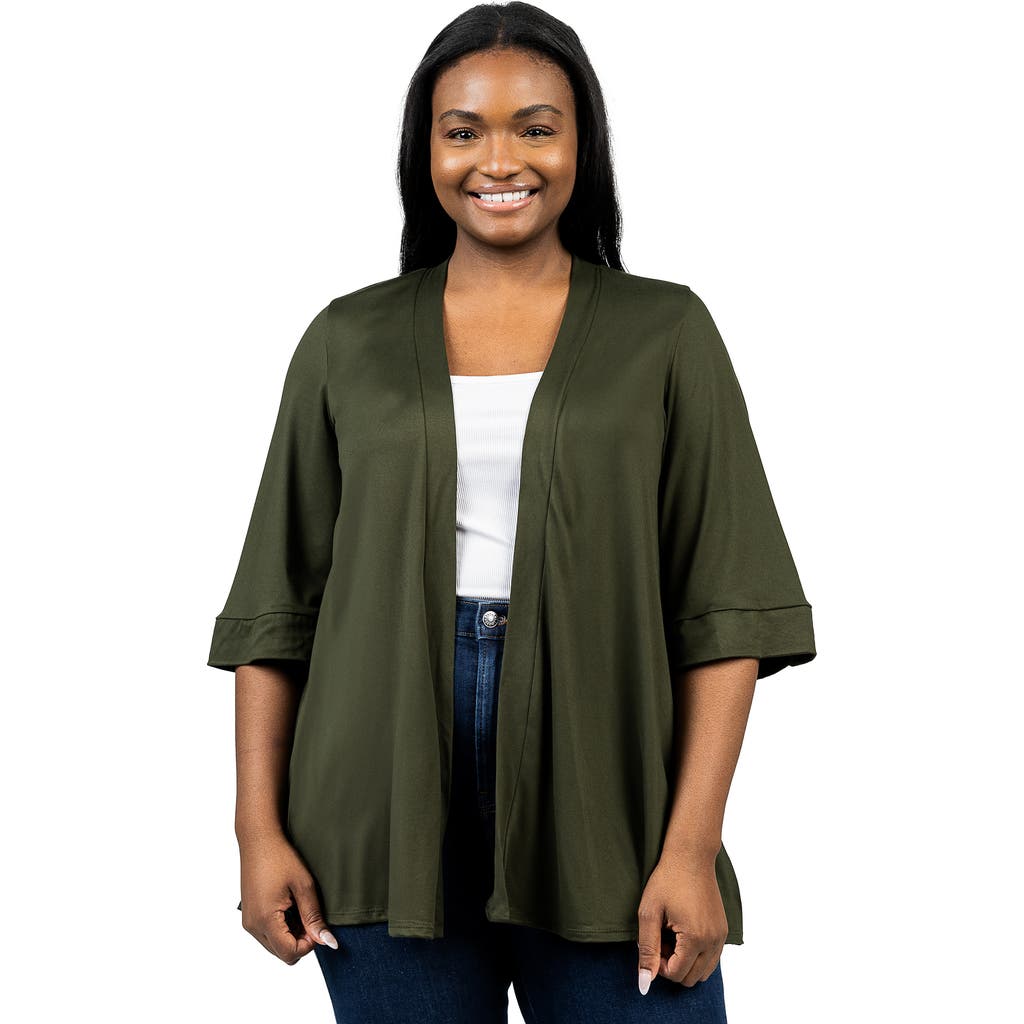 24seven Comfort Apparel Plus Size Elbow Length Open Front Cardigan Sweater In Multi