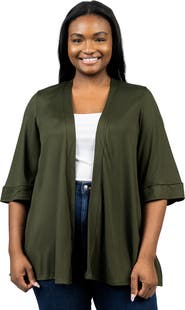 24seven Comfort Apparel Elbow Length Sleeve Open Front Cardigan