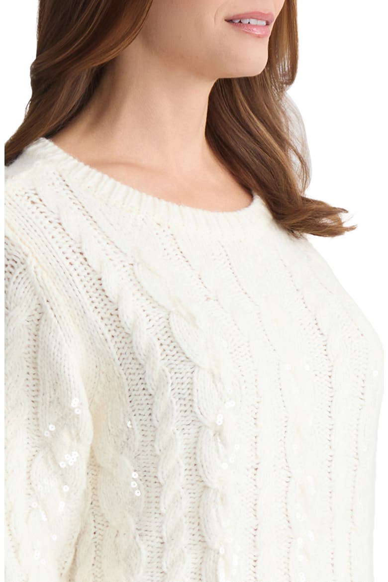 Sequin Embellished Cable Crewneck Sweater, Alternate, color, JONES WHITE