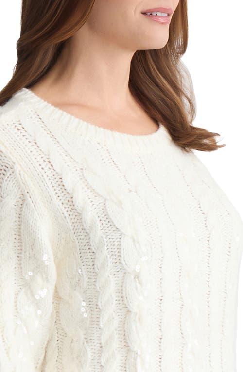 Jones New York Sequin Embellished Cable Crewneck Sweater In Yellow